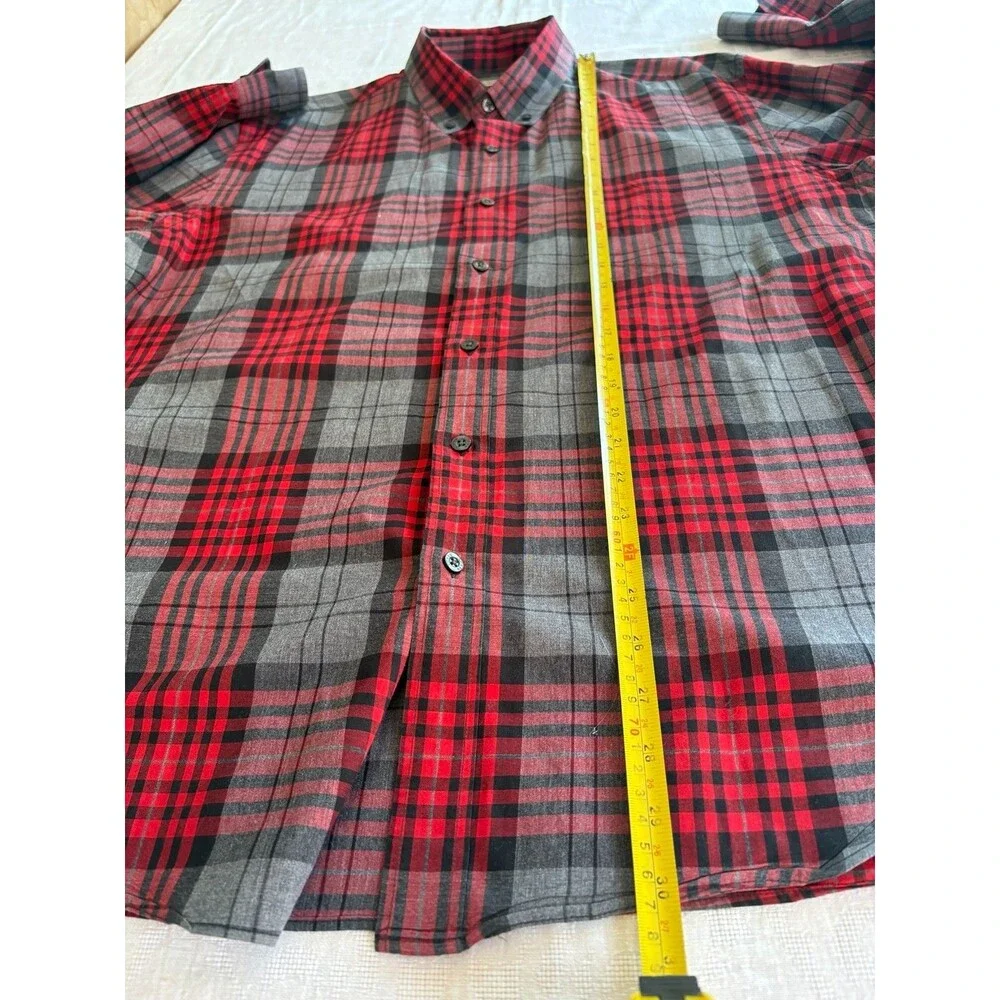 J Crew Mens XL Button Down Shirt Red Gray Plaid Cotton Long Sleeve